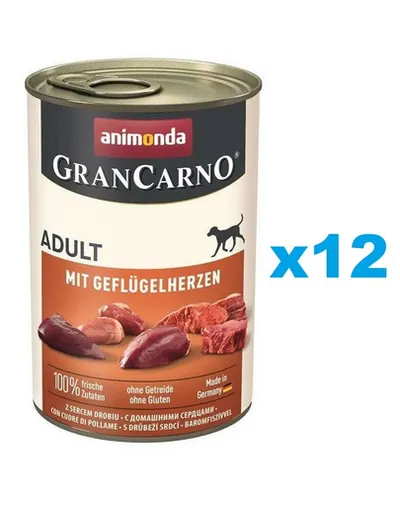 ANIMONDA Gran Carno Adult with Poultry hearts 12x400 g Conserve pentru caine, cu inimi de pasare