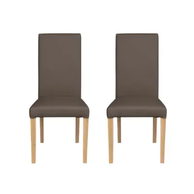 Set 2 scaune living TEO, picioare lemn natur, piele ecologica gri elefant, 46x60x98 cm