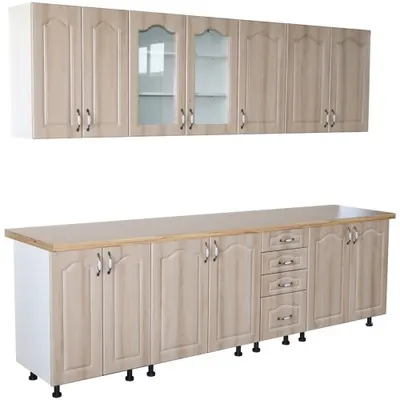 Bucatarie Zebra 260 cm din MDF Sonoma Mustata cu blat termoizolant artar