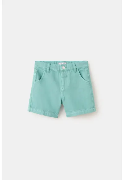 Pantaloni scurti in denim cu inchidere cu capsa - Verde menta
