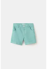 Pantaloni scurti in denim cu inchidere cu capsa - Verde menta