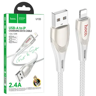 Cablu Hoco U133, USB la Lightning, 1.2m, Compatibil iPhone, Transfer Date 2.4A, Gri Engros