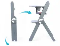 Scaun de masa pentru copii, Kidnort Drommer Unique Grey, pliabil, structura din lemn, cu 9 configuratii de inaltime, centura de siguranta in 5 puncte, pana la 75 kg, dimensiune 59 x 46 x 79.5 cm, perna de sezut inclusa