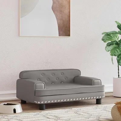 vidaXL Pat de câini, gri, 70x45x30 cm, piele ecologică