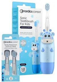 Nordics Set - Periuță de dinți sonică pentru copii Girafă, albastră + Capete de rezervă, albastre, 2 bucăți