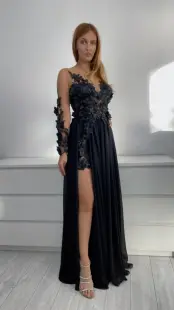 Rochie eleganta lunga din voal negru