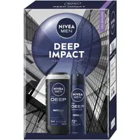 Caseta Cadou Barbati Nivea Men Deep Impact, Gel Dus 250 ml, Deodorant Spray 150 ml