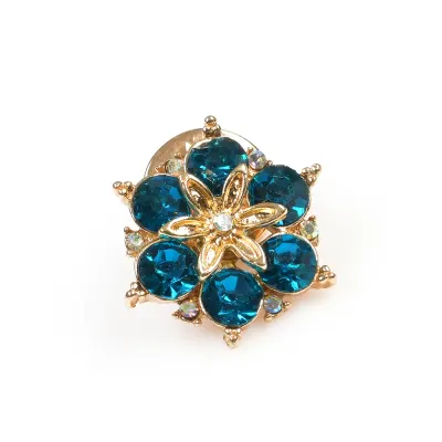 Brosa martisor in forma de floare cu pietre albastre