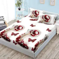 Cearsaf cu Elastic, Bumbac Satinat, 180x200 cm + 2 Fete de Perna 50x70 cm, Alb, trandafiri si fluturi