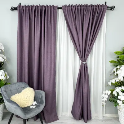 Set 2 Draperii HoReCa TEXTURATA tip IN, Mov, 2m latime x 232cm inaltime x rejansa pt bara