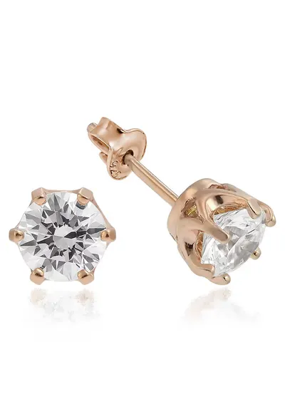 Cercei Argint 925 cu cristale Swarovski® Xirius Queen 6mm Crystal Clear Surub - Alb/Roz