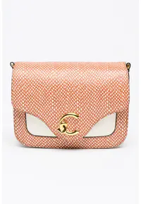 Geanta crossbody din piele cu imprimeu C-Me - Caramel/Alb murdar