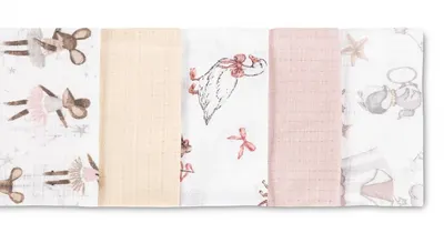 Set 5 scutece multifunctionale Sensillo Mouse Pink 70x80 cm din muselina 100 bumbac,suprafata texturata,moale si absorbanta