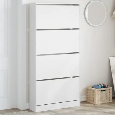 vidaXL Dulap de pantofi cu 4 sertare rabatabile, alb, 80x21x163,5 cm