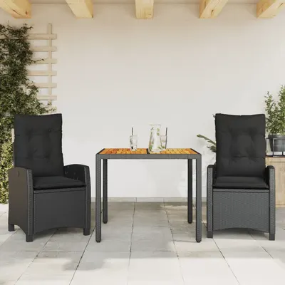 Gossi set mobilier de gradina cu perne, 3 piese, negru, poliratan