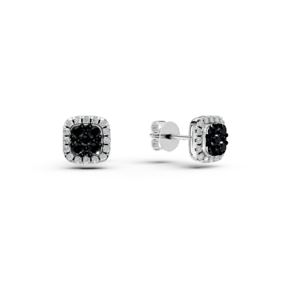 Cercei stud din aur alb cu diamante negre si incolore de 0.3ct