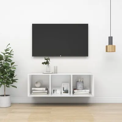 Gossi dulap tv montat pe perete, alb, 37x37x107 cm, pal