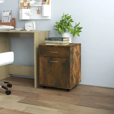 vidaXL Dulap cu roți, stejar fumuriu, 45x38x54 cm, lemn prelucrat