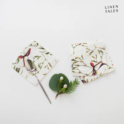 Suporturi pahare din in cu model de Crăciun 4 buc. – Linen Tales