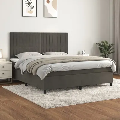 Gossi pat box spring cu saltea, gri inchis, 160x200 cm, catifea