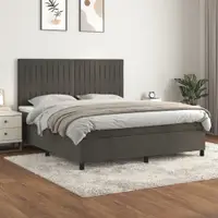 Gossi pat box spring cu saltea, gri inchis, 160x200 cm, catifea
