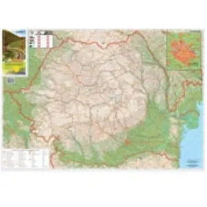 Romania Harta Rutiera: 200 x 140 cm, cu sipci de lemn