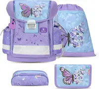 Set școlar Belmil - Purple Blue Butterfly, rucsac, două penare și sac