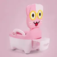 Olita pentru copii Little Mom Smiling Cat Pink, cu colac din PVC, cu compartiment de colectare detasabil, manere de sustinere, spatar ergonomic, protectie antistropire, margini rotunjite, 50 x 38 x 31 cm