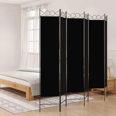 vidaXL Paravan de cameră cu 6 panouri, negru, 240x200 cm, textil