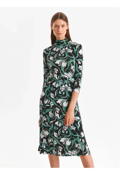 Rochie din viscoza cu maneci trei sferturi si model floral