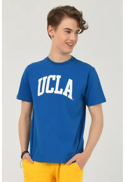 Tricou cu decolteu la baza gatului si imprimeu logo Culver - Alb/Albastru royal