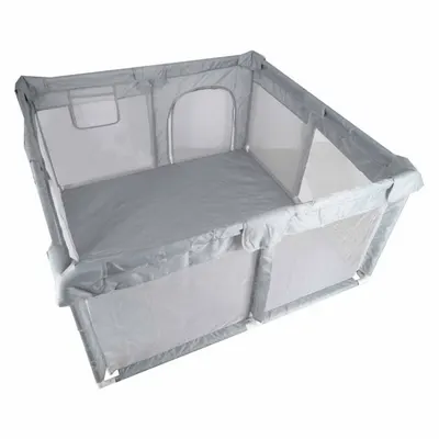 Tarc de joaca pentru copii prevazut cu fereastra de acces cu fermoar, cadru din otel, asamblare simpla, dimensiune 120 x 120 cm Grey