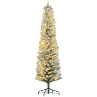 HOMCOM Brad de Crăciun Înzăpezit cu 329 de Crengi și Lumini LED Albe, Brad Artificial din Plastic, Ø52x180 cm, Verde | Aosom Romania