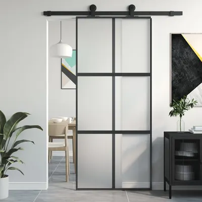 Gossi usa glisanta, negru, 90x205 cm, sticla securizata si aluminiu