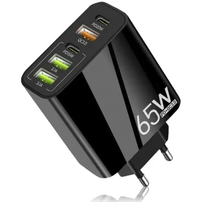 Incarcator Retea, 5 Porturi, 65W, 3 x USB, 2 x Type-C, Negru - Default Title