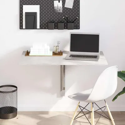 vidaXL Masă de perete pliantă, gri beton, 100x60x56 cm, lemn compozit