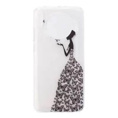 Husa silicon Compatibila cu Huawei Mate 30 model Butterfly Dress, Antisoc, TPU Transparent/Negru Engros