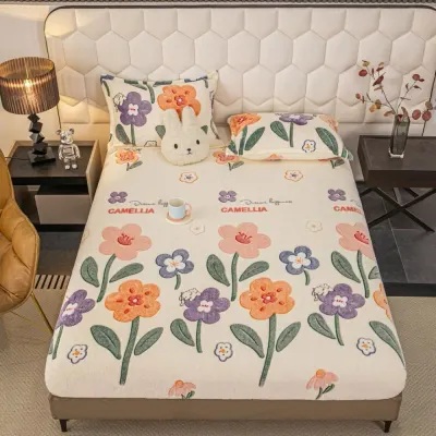Cearsaf CoCoLiNo, JoJo Home, cu Elastic, 180x200x25cm, 2 fete de perne, 50x70cm, Crem, Multicolor, Flori