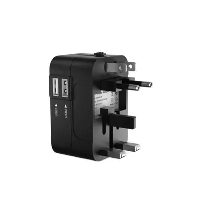 Adaptor incarcator universal de calatorie cu 2xUSB pentru EU, USA, UK, AUST, Negru