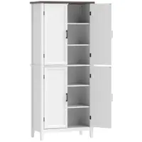 HOMCOM Bufet înalt bucătărie 6 nivele, dulap de bucătărie, 4 uși cu model chevron și 4 rafturi reglabile, 76x40x178,5cm, alb | Aosom Romania