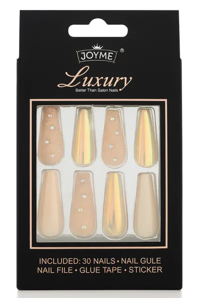 Set 30 Unghii False Balerina Press On Nude Sidefat cu Pietricele A032