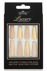 Set 30 Unghii False Balerina Press On Nude Sidefat cu Pietricele A032
