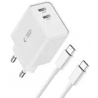 Incarcator Retea Cu Cablu USB-C Tech-Protect C35W, 35W, 3A, 2 x USB-C, Alb