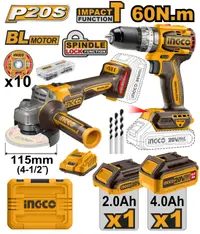Masina de gaurit + Polizor unghiular flex cu 2 acumulator 2/4AH si incarcator bormasina P20S Ingco CKLI20273E