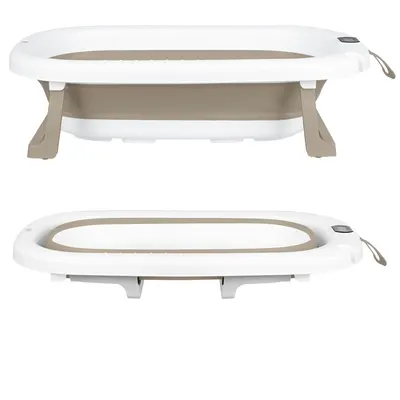 Cadita pliabila, Primabobo, Milo, Cu termometru, dop si suport anatomic, De la nastere, Pana la 25 kg, Conform cu standardul european de securitate EN71, 75 x 44 x 20 cm, Cappuccino