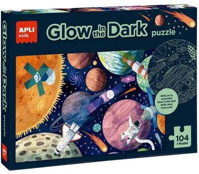 Puzzle luminos Apli Kids - Sistem solar, 104 piese, cu afis