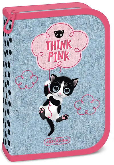 Penar școlar echipat Ars Una Think Pink - Cu 1 compartiment, puncte negre