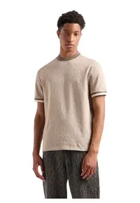 Tricou barbati M TEE SS MONOGRAM JACQUARD - Bumbac - Bej - Bej