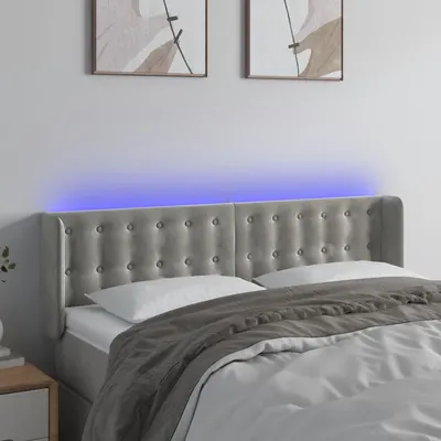 vidaXL Tăblie de pat cu LED, gri deschis, 147x16x78/88 cm, catifea
