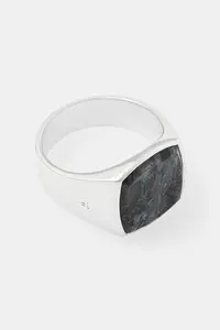 Tom Wood inel de argint Cushion Larvikite (M)